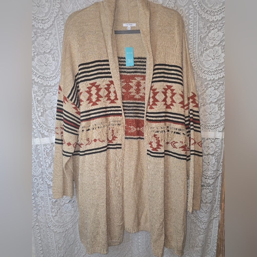 Maurices Long Sleeve Aztec Sweater Cardigan, Womens 3X Fringe NWT